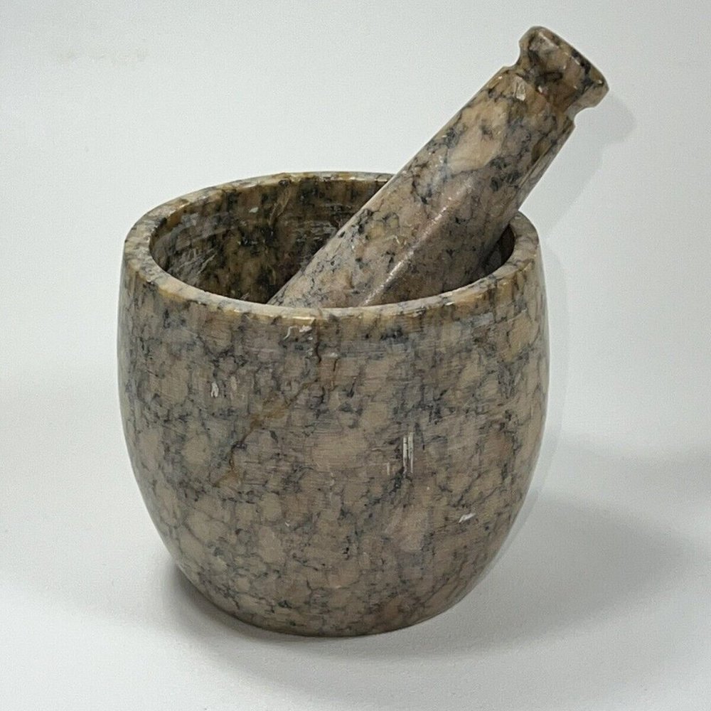 Pink and Black Handmade in India  Marble Stone mortar and pestle 3"Tall 3" Dia